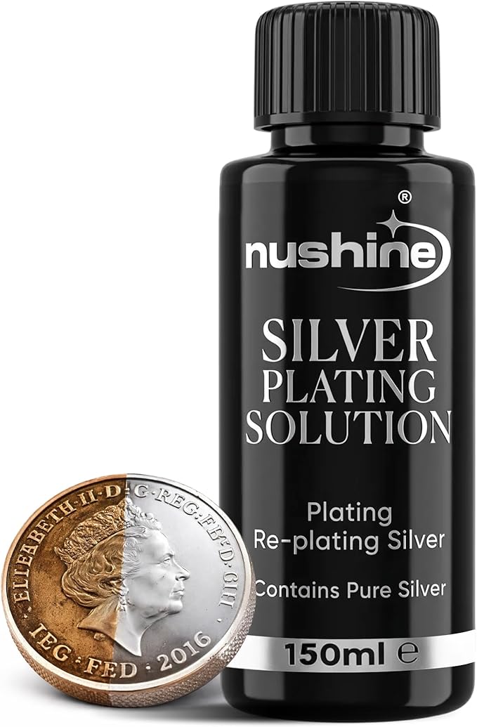 Nushine Silver Plating Solution 5.1 Oz (150ml) - Permanently Plate PURE SILVER onto Worn Silver, Brass, Copper and Bronze (Ecofriendly Formula)