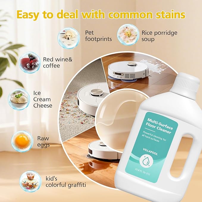 Floor Cleaning Solution Compatible with Dreame All Robot Vacuums & Wet Dry Vacuums, Residue-Free Multi-Surface Cleaner, 33.81 Fl Oz Original Scent