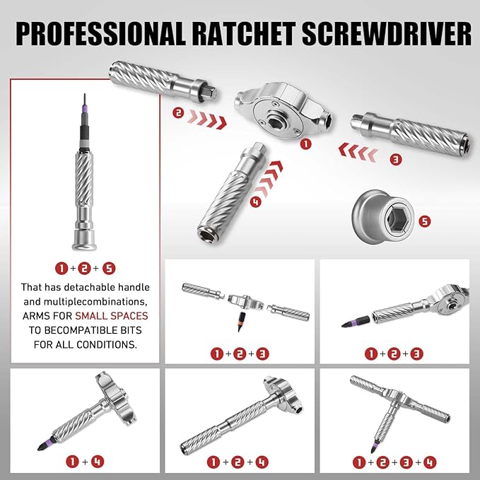 VMAN Ratchet Screwdriver Set, 66 in 1 magnetic Screwdriver sets, S2 Steel Bits, DIY Combination Flexible Shaft, Suitable for Furniture Assembly, Precision Electrical Appliance Repair, Bicycle Tools
