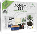 Leaves and Soul Complete Bonsai Set - Small Blue Rectangle Bonsai Pot | 160ft of Bonsai Hobby Wire | Wire Cutter | Bonsai Soil | Bonsai Fertilizer | Storage Bag