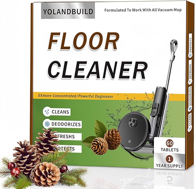 Multi-Surface Floor Cleaning Solution Compatible with Tineco/Roborock Vacuum Mop, Cleaner Refill for All Mopping Robot Vacuums and Cordless Wet/Dry Mops,60 Pack, Pine Fragrance