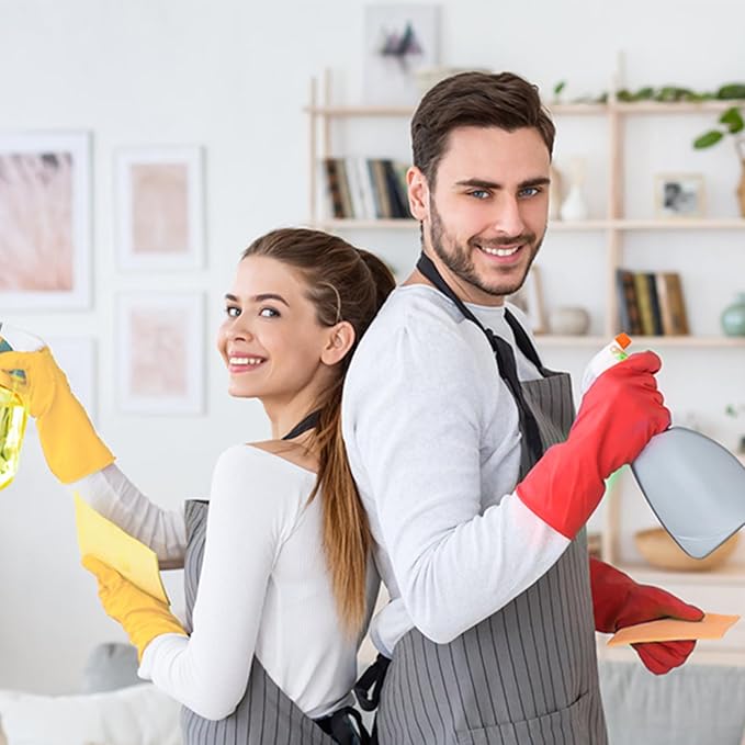Rubber Cleaning Gloves for Dishwashing - 4 Pairs Kitchen Gloves for Washing Dishes, Reusable Household Gloves for Bathroom, Gardening (Small, Red & Beige, 2 Pairs of Each Color)
