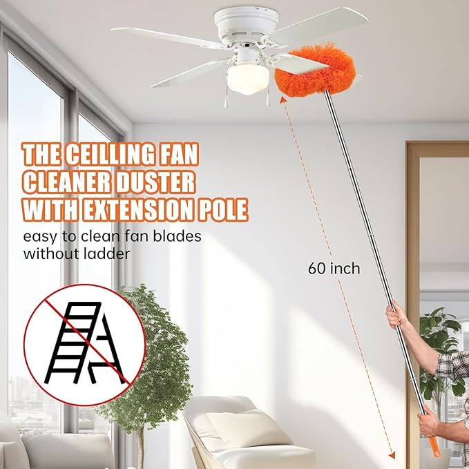 Ceiling Fan Cleaner Duster with 60 inch Extension Pole, Dusters for Cleaning High Ceiling Fan Blades, Dusters Kit with Storage Bag, Cleaning Tools for Families (14pcs)