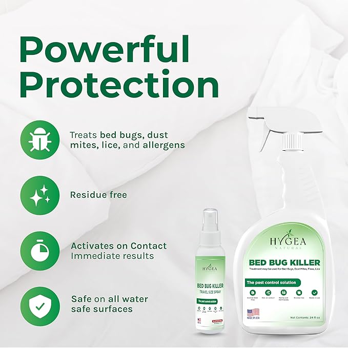 Hygea Natural Lice and Bed Bug DIY Kit- Non-Toxic, Odorless,Safe for children and pets, All water safe surfaces - Includes Bed Bug Spray and Bedbug Travel Spray TSA approved size