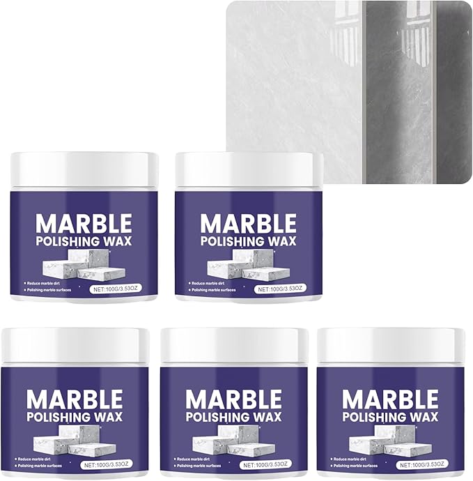 Marble Polishing Wax, Gentle Stone Polish Wax, Ceramic Tile Cleaner for Kitchen, Bathroom and Floors, Durable Shine, Smooth Finish, Marble Care and Protection, Easy to Apply (5Pcs)