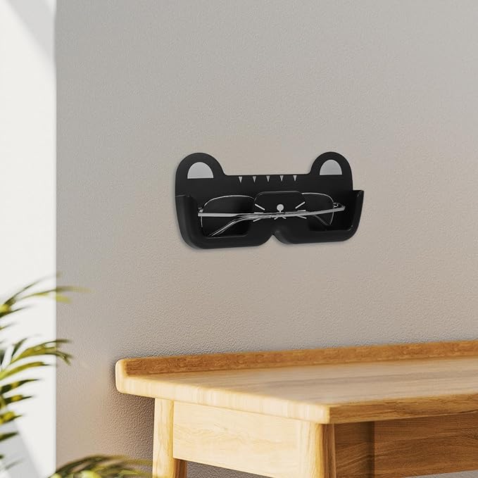 Wall Mount Glasses Holder Plastic Eyeglasses Case Sunglasses Storage Box Black Wall-Mounted Eyewear Organizer for Bedroom Bathroom Bedside Use