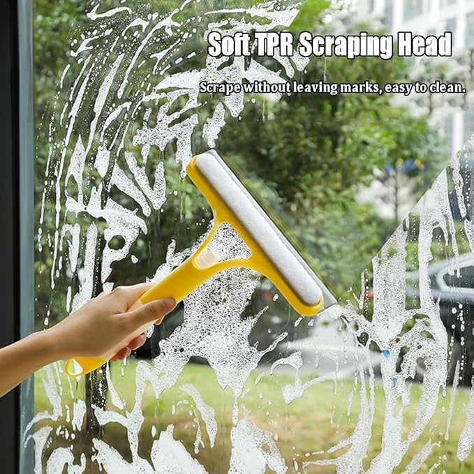 3 in 1 Window Cleaning Scraper, 3 in 1 Window Cleaner Squeegee, Scraper for Cleaning Windows, All-Purpose Window Squeegee with Sprayer for Glass, Wall, Kitchen, Car (Blue)