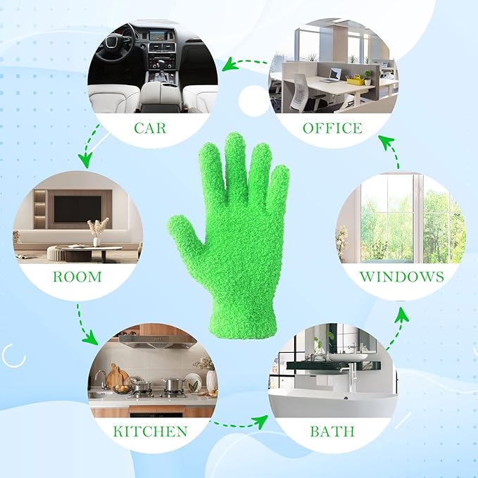 Evridwear Microfiber Gloves for Plant Dusting,2 Pairs Reusable Leaf Cleaning Glove for Houseplants,Blinds,Furniture and Small Objects