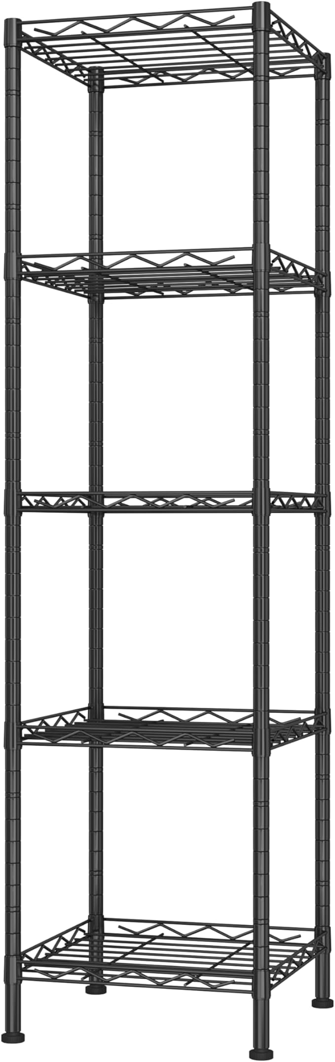 HOMEFORT Storage Shelves, 5-Wire Shelving, Metal Shelving Unit Adjustable Storage Shelves Rack for Kitchen, Pantry, Bathroom, Black, 11.6" W x 11.6" D x 46" H