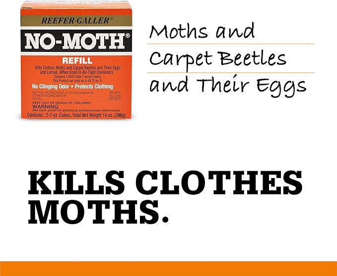 NO-Moth Closet Hanger Refills - Moth Cakes for Hanger Storage, Non-Odorous Moth Cakes for Closet, Kills Clothes Moths, Carpet Beetles, Eggs & Larvae (2 Moth Cakes, Pack of 3)