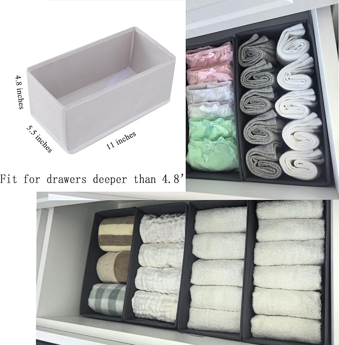 Bructhun Sock Drawer Organizer 3 Pack - Collapsible Fabric Storage Bins for Underwear Divider, Small Closet Organizers with 3 Compartments, Raw White