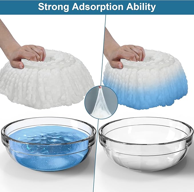 6 Pack Mop Heads Replacements, Compatible with FunClean Spin Mop & RinseWise Mop Bucket, Microfiber Spin Mop Head Refill Cleaning Supplie for Home Industrial and Commercial Use