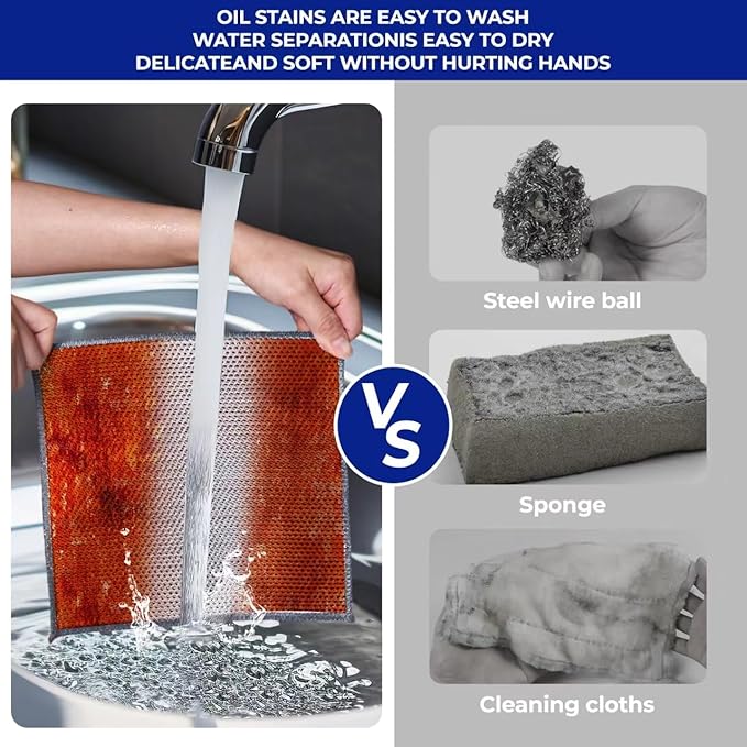 Wangjinpeng 50 PCS 3-Layer Non-Scratch Multipurpose Steel Wire Dishcloths - Reusable Quick-Dry Odor-Free Scrub Cloths for Dishes, Kitchen Cleaning Cloths for Cookware, Sinks, Stove Tops(7.87X7.87)