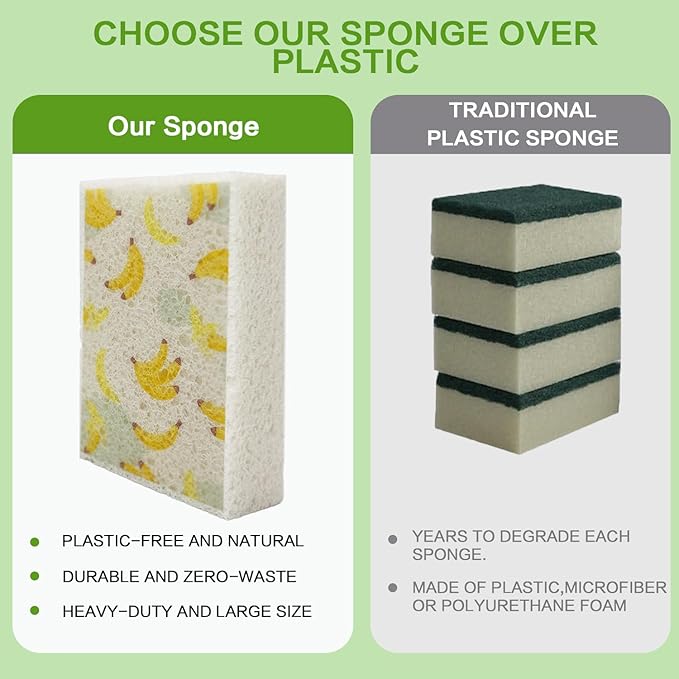 Scratch Scrub Sponge, 6 Kitchen Sponges for Cleaning Around the Home, Bathroom & More, Large Size Scratch-Free Dish Scrubber, Best for Nonstick Pots and Pans (4" x 6" x 1",Banana