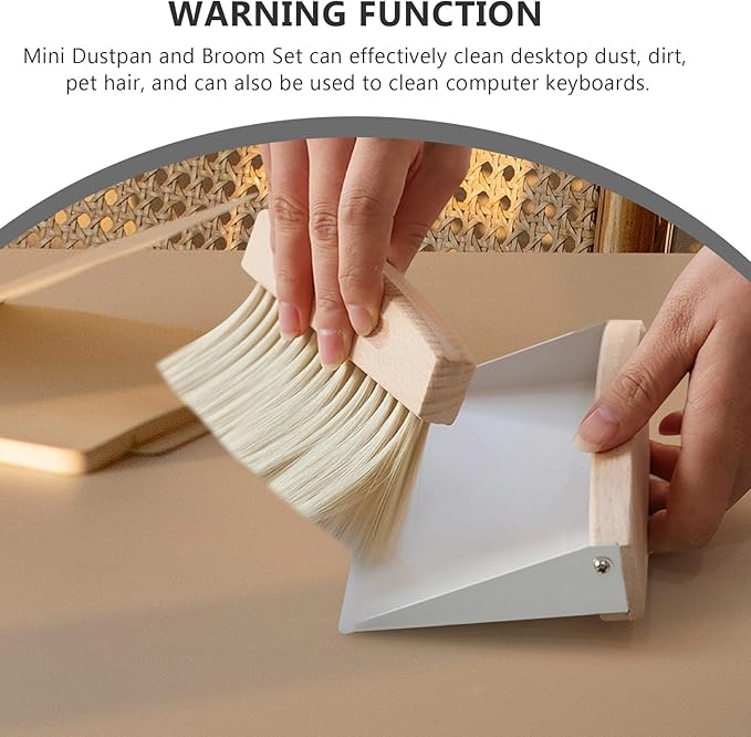 Mini Broom and Dustpan Set White Nylon Portable Desktop Cleaning Brush Multi-Function Pet Cleaning Accessory for Home and Office Use