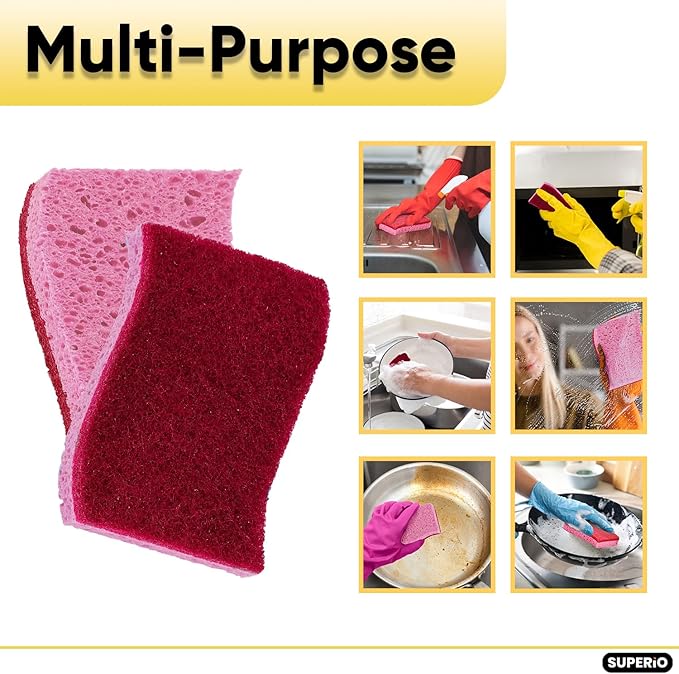 Kitchen Sponges for Washing Dishes, Non-Scratch Cellulose Dish Scrub Sponges, Cleaning Sponges for Household Use, Safe Cleaning Products, Kitchen Sponges Pack of 24, by Superio