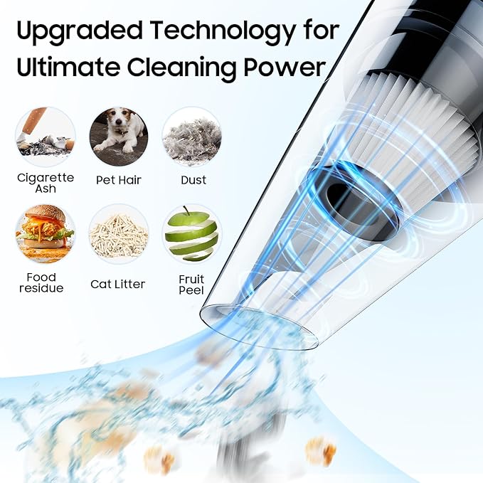 Cordless Hand Held Vacuum Cleaner Rechargeable - Portable Handheld Vcauum Lightweight & Low Noise, Washable Filter, Easily Clean Dust & Hair Fastly, Suit for Car/Home/Office