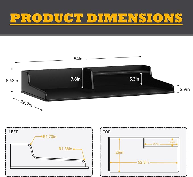 Washer Dryer Countertop, Laundry Wood 2 Tier Shelves Topper with Edge, 54" W x 26.7" D Cover Guard Organizer for Washer and Dryer Laundry Hamper Counter Storage Organization Black