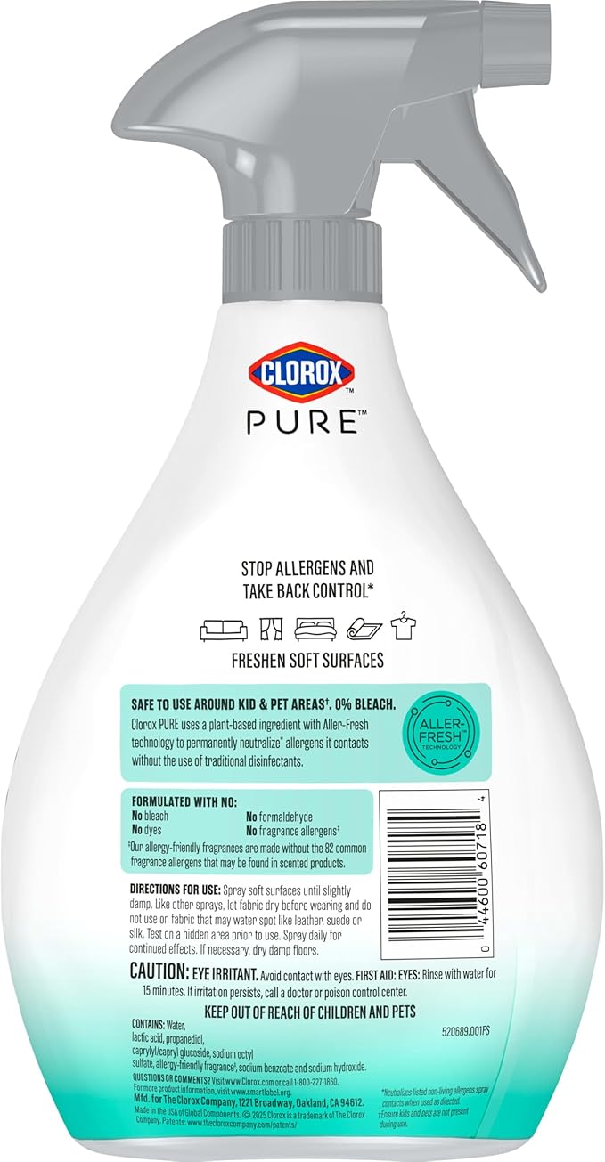 Clorox PURE Allergen Neutralizer Fabric and Carpet Spray, Clean Breeze, 26 Fluid Ounces (Pack of 2)