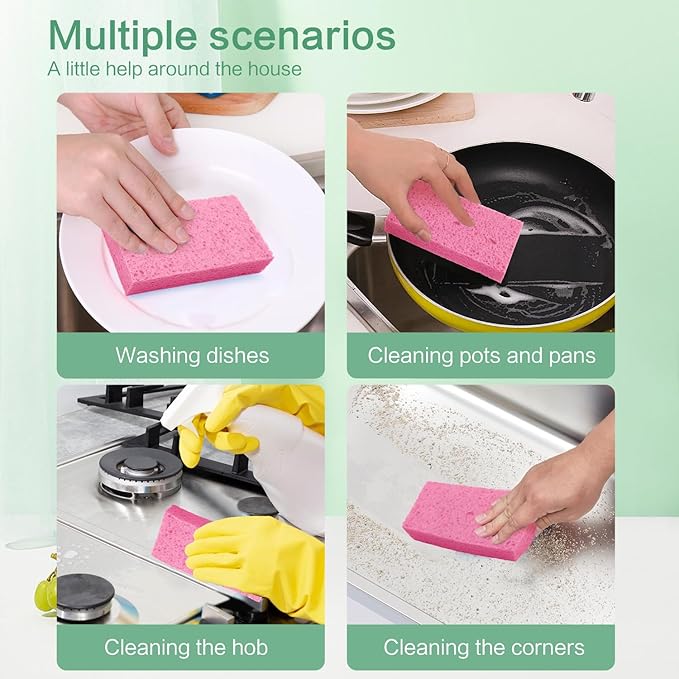 Large Cellulose Sponges, Kitchen Sponge for Dish, Thick Heavy Duty Scrub Pads, Non-Scratch Scrubber for Household/Cookware/Bathroom/Office/Boat 5.5" x 3" x 1" (7 Pack) Pink