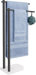 Livabber Standing Towel Rack, 304 Stainless Steel 2-Tier Towel Holder Stand with Marble Base, Modern Stylish Tall Shower Towel Bar for Bathroom Accessories, Pool（Black）