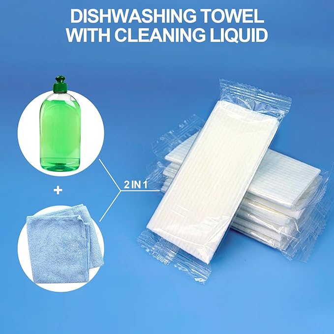 30 Pcs Travel Dish Soap Wipes, Portable Cleaning Wipes, Individually Wrapped Dish Wipe for Camping Kitchen Outdoor Quick Cleaning