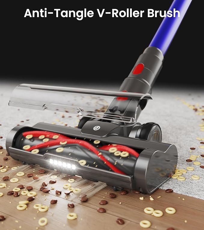 FKIEN Cordless Vacuum Cleaner, 550W 45kPa 65Mins Vacuum Cleaners for Home with LED Display, Self-Standing Stick Vacuum with Anti-Tangle Brush, Rechargeable Vacuum Cordless for Pet Hair/Carpet/Floor