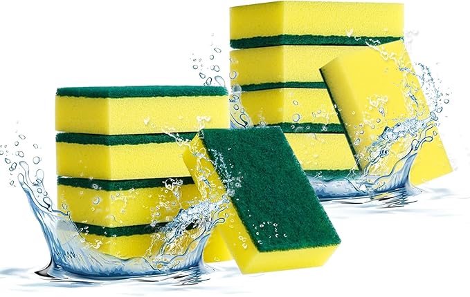 10-Pack Heavy Duty Scrub Sponges, Non-Scratch Kitchen Sponge with Durable Scouring Pad, Dual-Sided Cleaning Reusable Sponge for Dishes, Pots, Pans, Sinks – Extra Absorbent & Long-Lasting