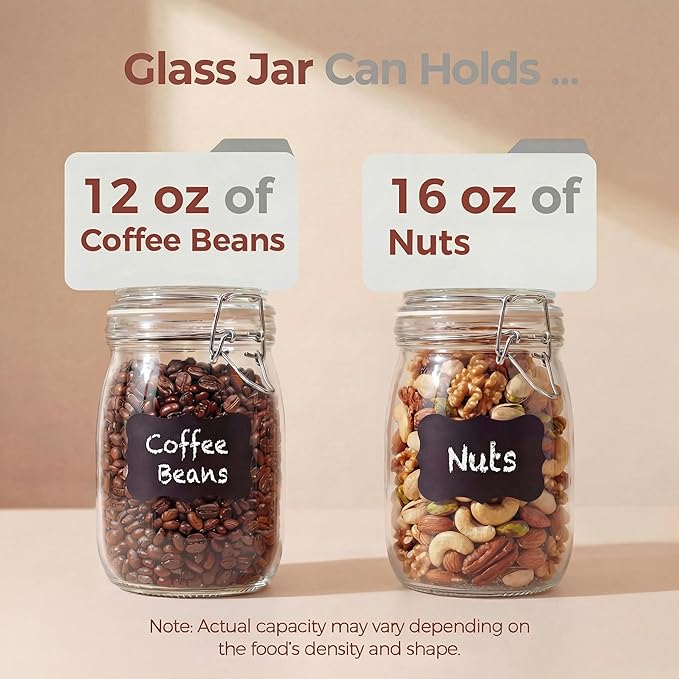 HomArtist 32 oz Wide Mouth Glass Jars with Airtigh Lids, 4 Pack Glass Pickling Jars for Canning, Fermenting, Large Mason Storage Container for Coffee, Flour, Sugar, Pasta