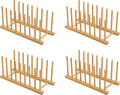HBlife 4pcs Heighten and Widen Bamboo Dish Dying Rack Pot Lid Plate Organizer Holder for Cabinet, Cutting Board Stand Drainer Storage Plate Rack for Dish, Pot Lid, Bowl, Cup, Cutting Board and Books