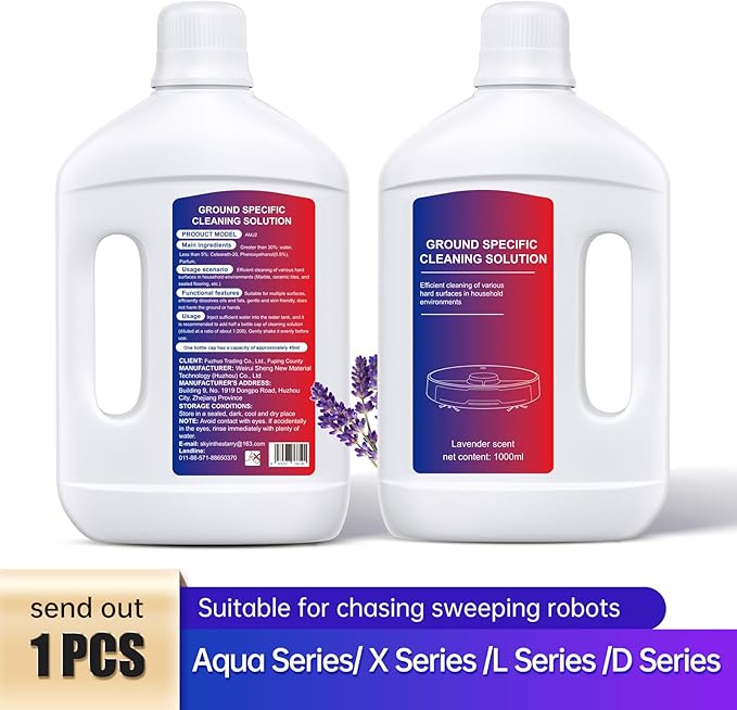 Lavender Floor Cleaning Solution 1L Compatible with Dreame Wet & Dry Vacuum and Robot， Residue & Streak Free,Suitable for All Robot Vacuum Cleaners and Wireless Wet Dry Dual-Use Vacuum Cleaners