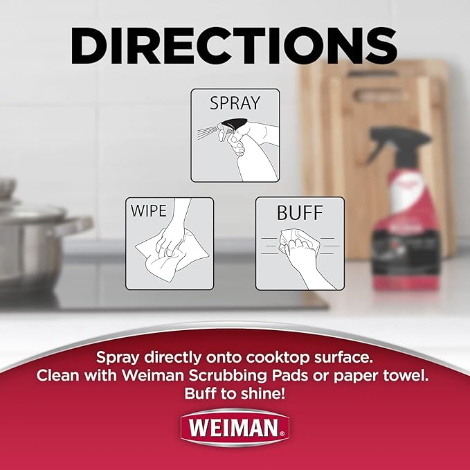 Weiman 2-Pack Cooktop Cleaning Spray & Microfiber Cloth – Cooktop & Oven Cleaner for Streak & Residue Free - Non-Abrasive Degreaser Safe for Glass & Ceramic