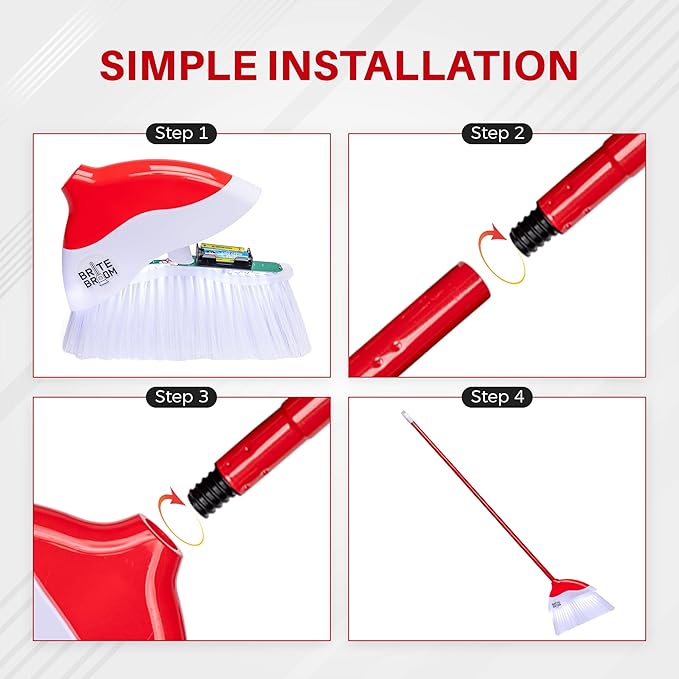 Indoor Broom with LED Lights | Angle Broom for Dark Corners & Low Light Areas | Soft Bristle, Adjustable Long Handle | Floor Sweeper for Kitchen, Room, Office & Garage (White)