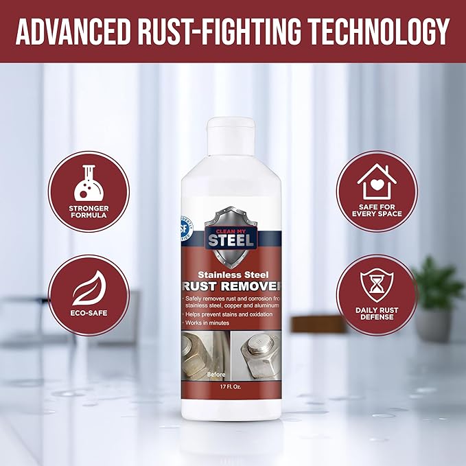 Innoshine B570 Stainless Steel Rust Remover and Stain Cleaner | NSF Approved | Non-Toxic & Food Safe | Quickly Cleans Commercial Equipment, Appliances, Grills, Sinks, and Tools - 1 liter