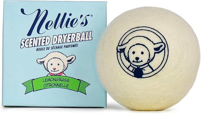 Nellie's Scented Wool Dryerball - Lemongrass Scented - Made with 100% Pure New Zealand Wool and Lasts Approximately 50 Drying Loads - Silent in Your Dryer!