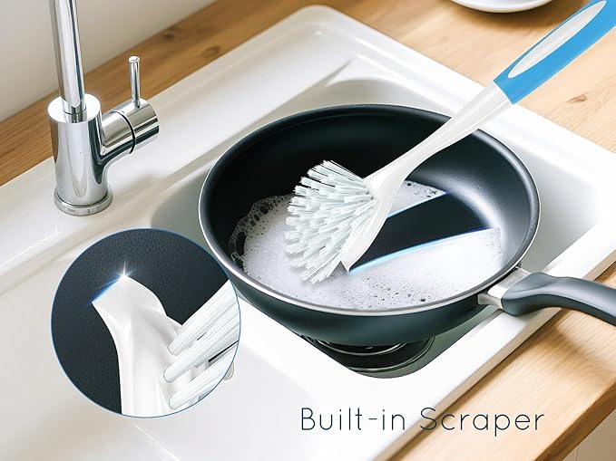 Dish Brush with Handle, Firm & Stiff Bristles Dish Scrubber for Pots, Pans & Sink Cleaning, 20 Bulk Pack