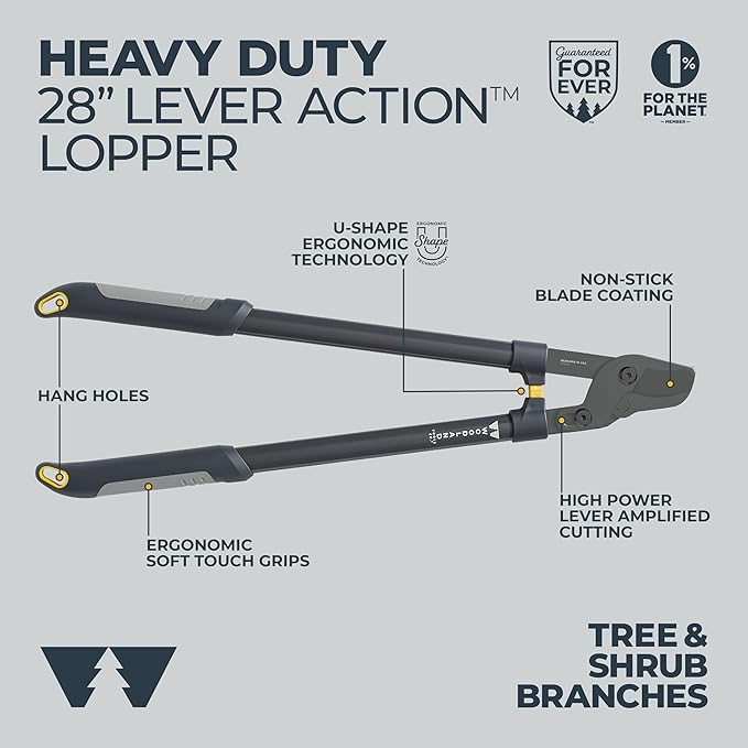 Woodland Tools Heavy Duty Lopper – 28 Inch Lever-Action Branch Cutter with Bypass Blade and Non Slip Grip – Manual Tree Limb Cutter for Thick Branches and Tough Yard Work