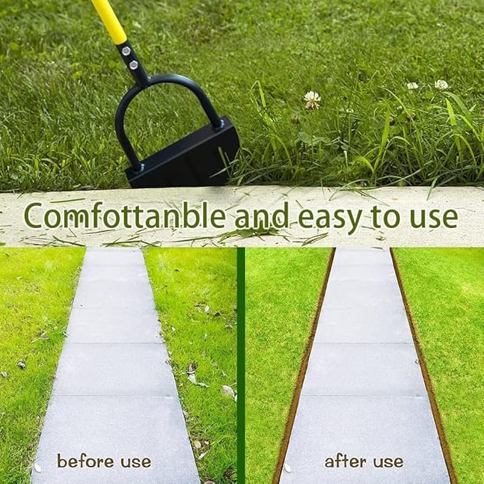 Saw Tooth Edger Lawn Tool with T Grip Handle，Half Moon Shape，Sharp Saw Tooth，Tool with T Grip Handle, Hand Edging Tools for Landscaping, Garden, Flower Beds, Borders, Sidewalk, Turf, Yard (A)