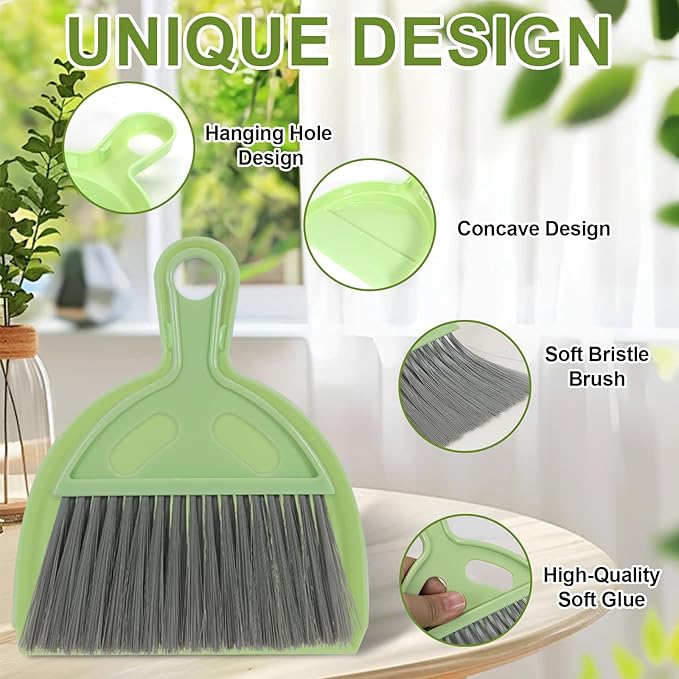 Small Dustpan and Brush Set, Mini Dust Pan and Brush, Hand Broom and Dustpan Set, for Cat Litter, Kitchen, Tables, Countertops, Cars, etc.(2PCS)