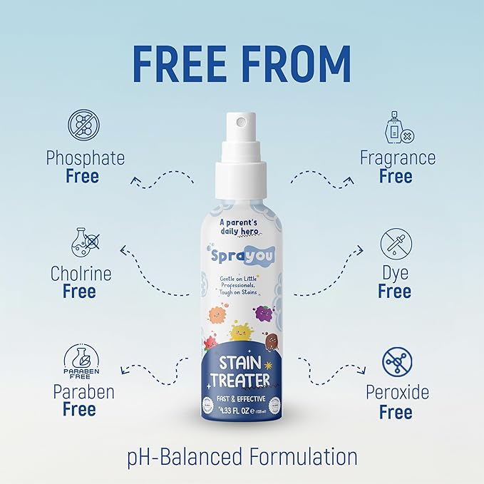 Fast & Effective Stain Treater Spray, Multi-Purpose Stain Remover, Messy Eater Stain Treater Concentrated Formula, Gentle on Clothing and Baby Textiles, 4.33 fl oz.
