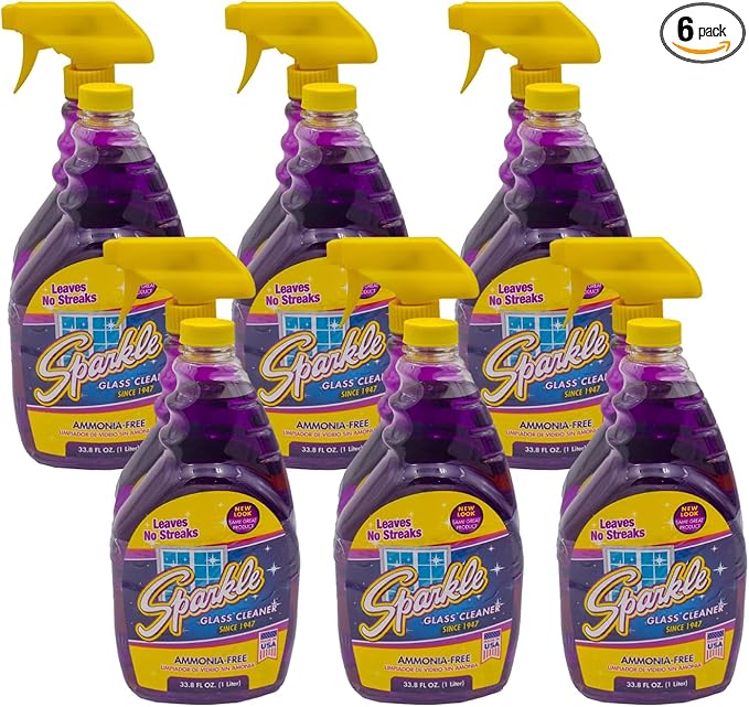 Sparkle Glass Cleaner Spray Bottle & Refill, Ammonia-Free Original Formula Glass Cleaner, Leaves No Streaks, 33.8 FL OZ Spray Bottle & 1 Gallon Refill (Pack of 6)
