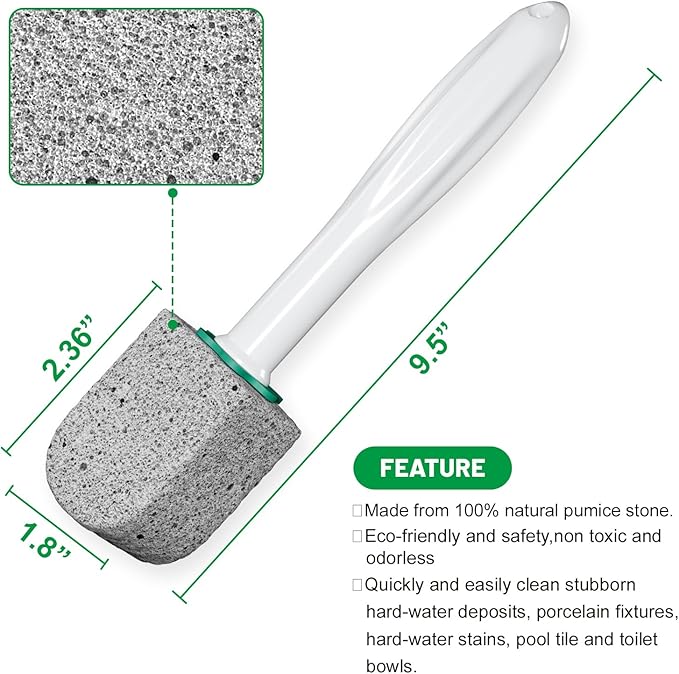 Pumice Stone Toilet Bowl Cleaner,Bathroom Cleaner Brush Toilet Wand Refills with 30CM Long Handle for Remove Hard Water Stains with 1 Wand+ Pumice Stones (5 Pack)
