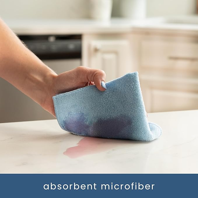 S&T INC. 100 Pack Microfiber Cleaning Cloth, Bulk Towels for Home, Reusable Microfiber Towels for Cars, Cleaning Rags, Light Blue, 11.5 Inches x 11.5 Inches, 100 Count(Pack of 6)
