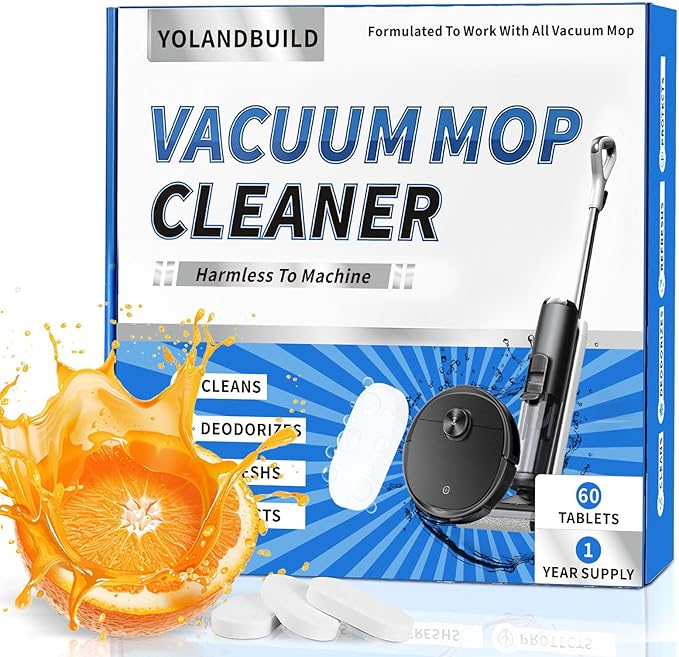 Floor Cleaning Solution Tablet,Compatible with Tineco, Deep Cleans for Multiple Hard Floors, Suitable With All Robot Vacuums with Mopping and Cordless Wet/Dry Vacuum Mop Cleaner-60 Pack,Orange Scent