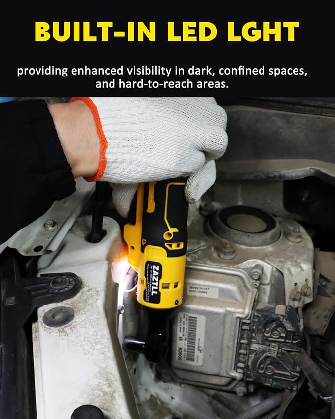 3/8" Cordless Ratchet Wrench,74Ft-lbs Electric Ratchet Wrench, Chargeable Power Ratchet Driver with 2 X 21V Lithium-Ion Battery,7 Sockets, 3" Extension Bar, 1/4" Adapter