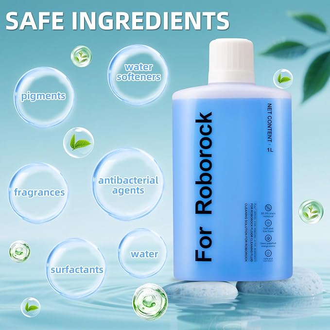 1000 ml Floor Cleaning Solution for Roborock Qrevo / QV 35A / QV 35S / Saros 10 / Saros 10R / Saros Z70 / S8 / S7 / Q10 / Q8 / Q7 / Q5 Pro / F25 Series Vacuum Robot, Vacuum Cleaner Detergent Refill