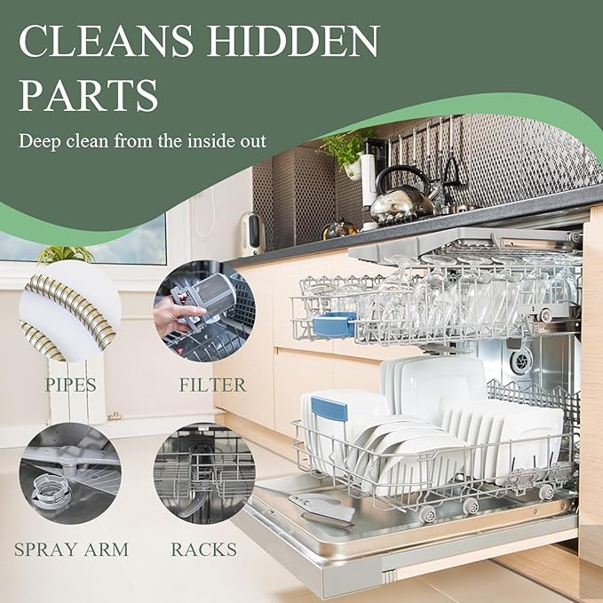 24 PCS Dishwasher Cleaner and Deodorizer Tablets, with Sink Drain Filter Basket, Deep Cleaning Formula Tablets for Removing Limescale, Odor, Smell, Hard Water Residue(Lemon-Scented)