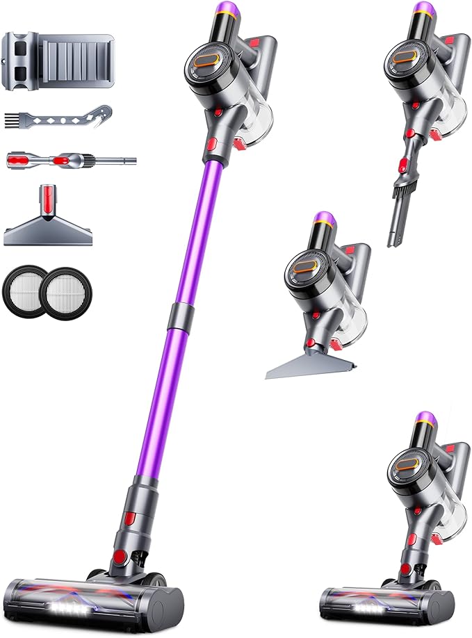 VIAFLY Cordless Vacuum Cleaner, 550W/45Kpa/60Mins Stick Vacuum, Anti-Tangle Vacuum Cleaners for Home with Self-Standing, LDE Display, 8-in-1 Wireless Vacuum for Carpet Pet Hair Hardfloor