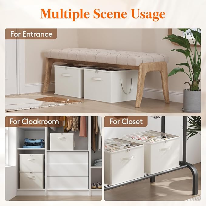 Lifewit Shoe Storage Organizer for Closet, Fabric Large Shoe Box Storage Containers with Clear Cover, Foldable Bins for Boots Heels Sneakers Fits 12-16 Pairs, 1 Pack White