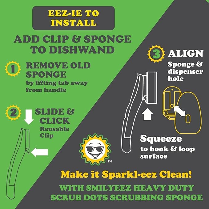 Smilyeez No Plastic Heavy Duty Green Dotted Sponge Refill (10 Pack) for Scotch Brite's Dishwand Refills with Adapter